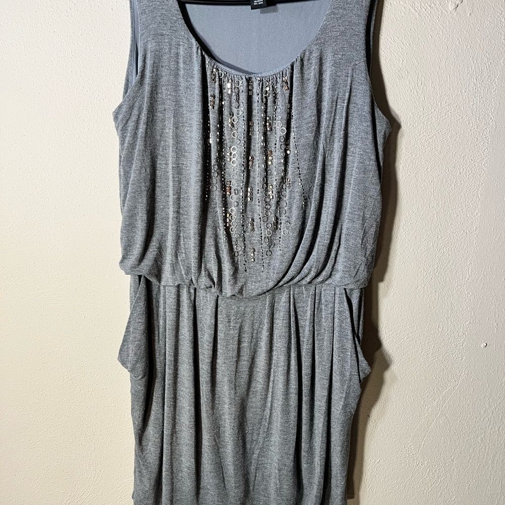 Alfani mini dress softest gray Beaded front Sz S Sleeveless